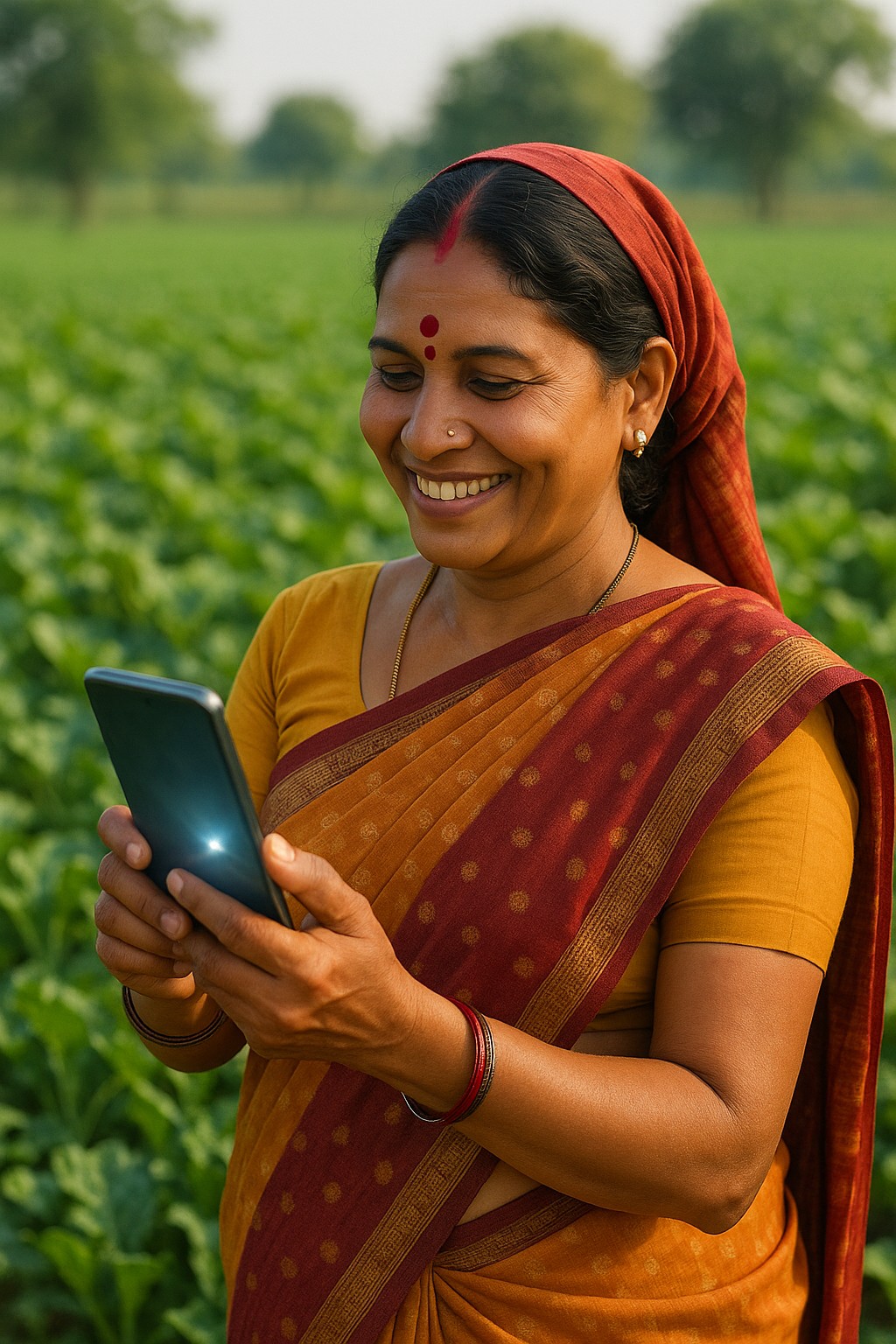 Indian Farmer using Smartphone App